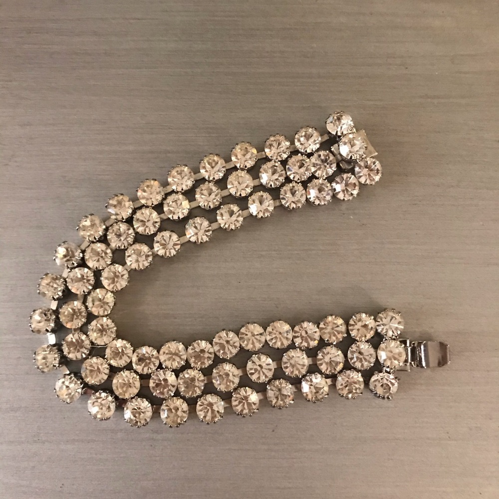 Diamond Silver Triple Strand Tennis Bracelet